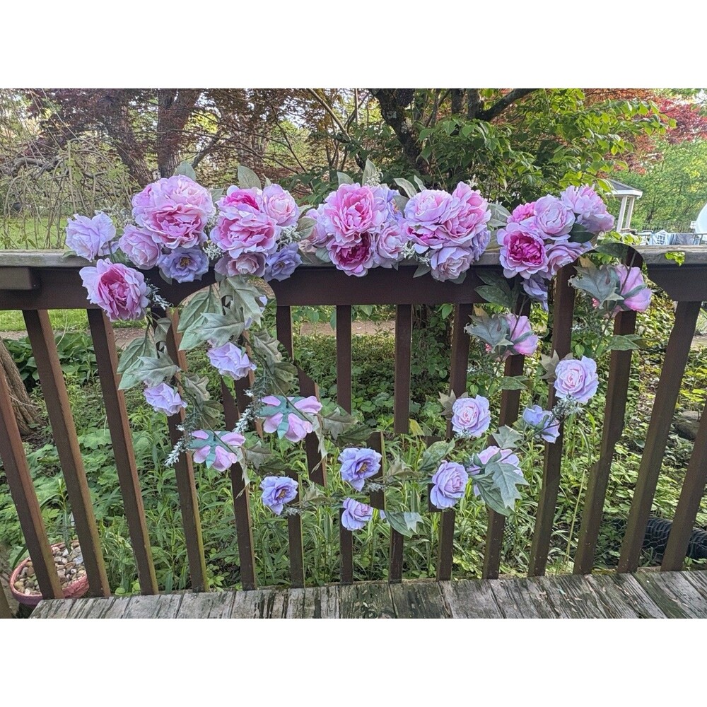 Bundle Of Artificial Pink Peony Purple & Rose (2)6Ft Garland & Bouquets New